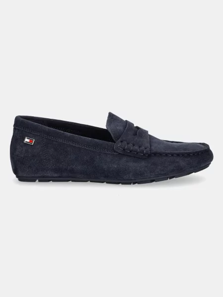 Tommy Hilfiger mokasyny zamszowe FLAG SOFT SUEDE DRIVER LOAFER granatowy na płaskim