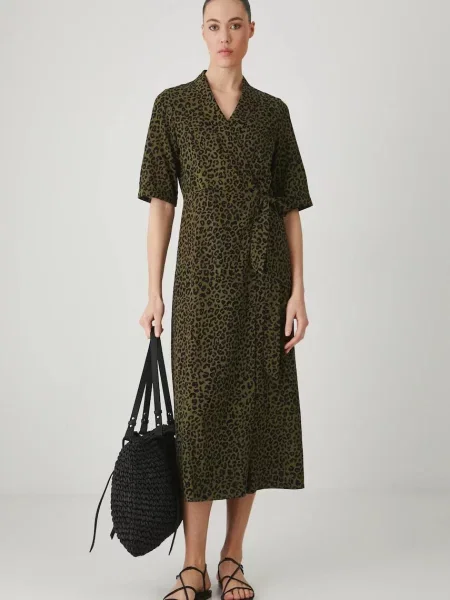 Obleka iz mešanice lana Medicine zelena