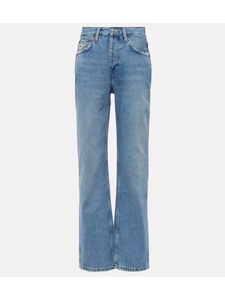 Blugi drepți Re/done cu talie înaltă albastru
