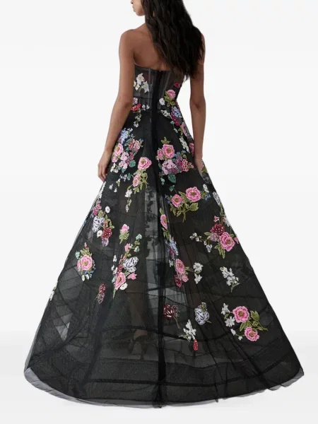 Rochie maxi Carolina Herrera cu model floral negru