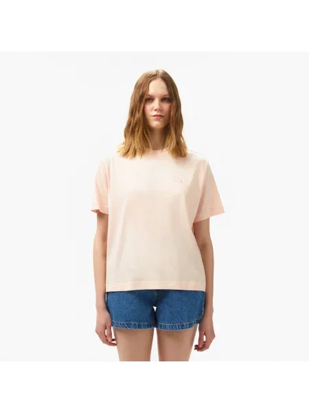 Lacoste T-Shirt Z Okrągłym Dekoltem Loose Fit jasnoróżowy