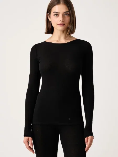 Tricou cu mânecă lungă Chantelle de lână negru