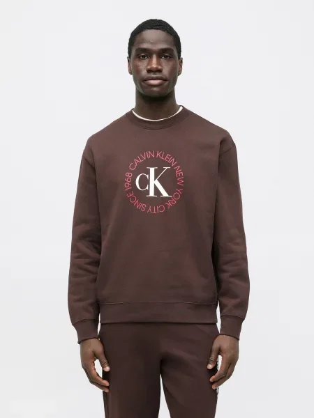Calvin Klein Jeans Mikina čokoládová / červená biela
