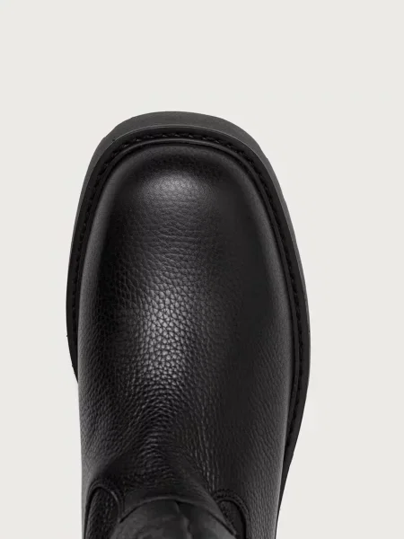 Calvin Klein csizma platformos női bőr CHUNKY HIGH BOOT LTH HDW fekete