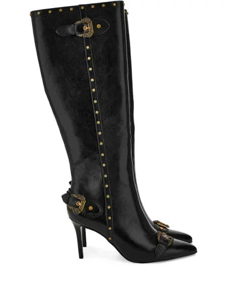 Kozačky Versace Jeans Couture s přezkou se cvočky černé
