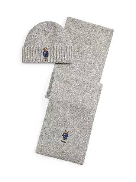 Шапка и шал с вълна Polo Ralph Lauren сиво