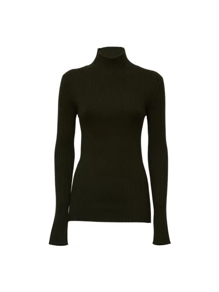 Sweter Victoria Beckham wełniany z wysokim kołnierzem zielony