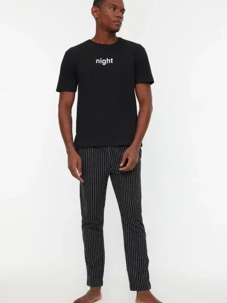 Trendyol Pijama lungă negru alb