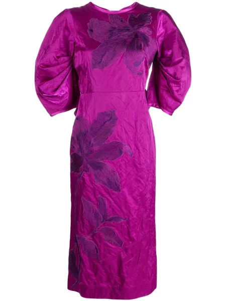 Rochie midi Erdem cu broderie cu model floral până la genunchi violet