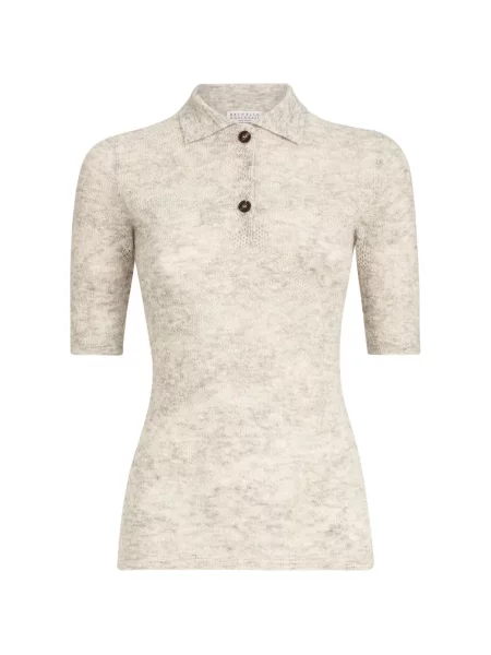 Tricou polo Brunello Cucinelli de lână cu model floral