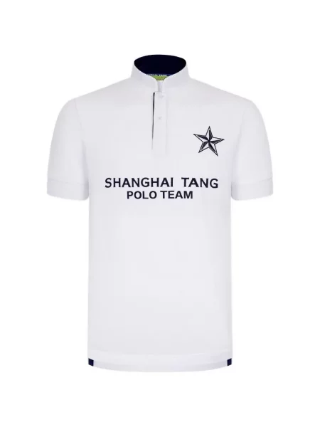 Tricou polo Shanghai Tang cu aplicații alb