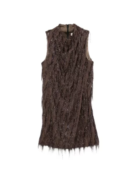 Rochie midi Rame cu franjuri fără mâneci maro