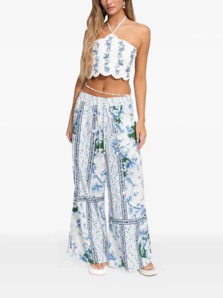 Top Agua Bendita cu model floral alb