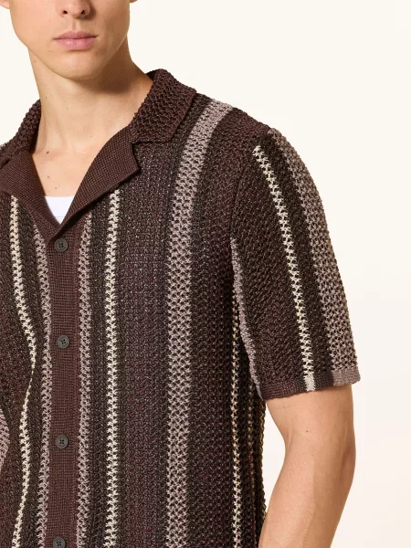 Reiss Pletená Košile Farin Slim Fit tmavě hnědá / hnědá béžová
