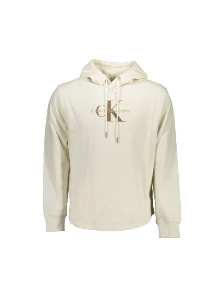 Dzianinowa bluza z kapturem Calvin Klein z kapturem z nadrukiem biała