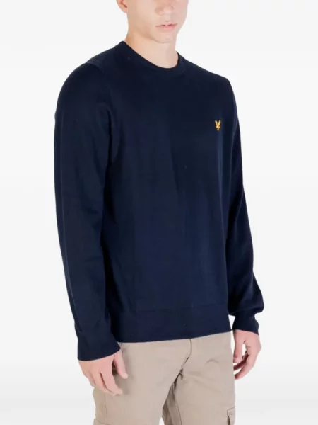 Lung pulover Lyle & Scott cu decolteu rotund albastru