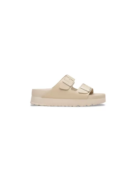 Lniane klapki Birkenstock na platformie beżowe