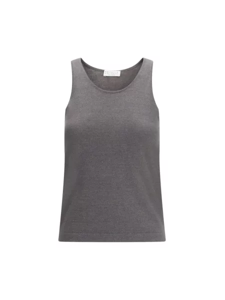 Top Brunello Cucinelli z kaszmiru z okrągłym dekoltem szary