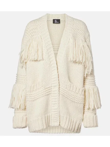 Kardigan Moncler Grenoble z frędzli wełniany biały
