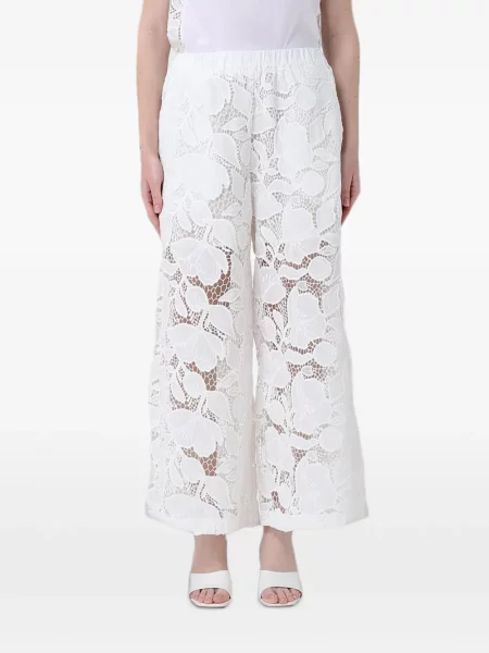 Pantaloni Meimeij cu model floral din dantelă alb