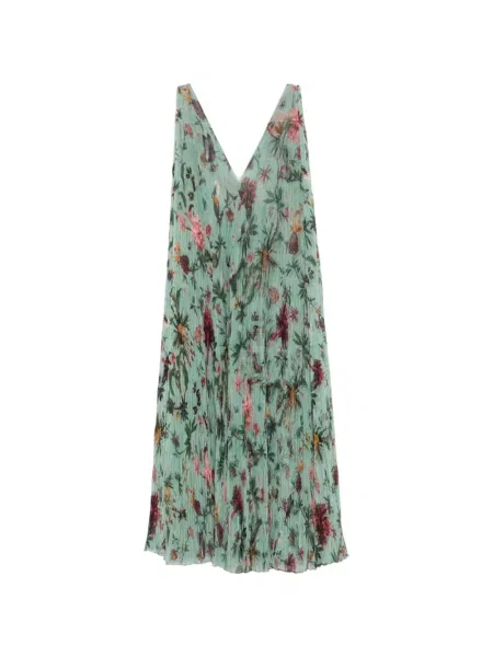 Rochie maxi La Doublej cu model floral cu decolteu în V verde