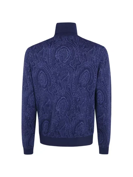 Pulover Etro cu model paisley din jacard albastru