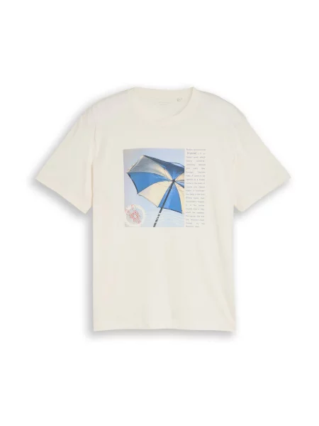 TOM TAILOR Tricou crem / albastru regal / albastru deschis / lână alb