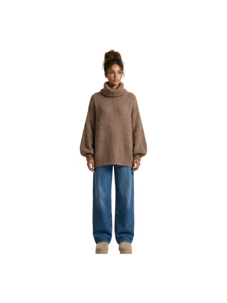 Sweter z golfem Americandreams wełniany brązowy