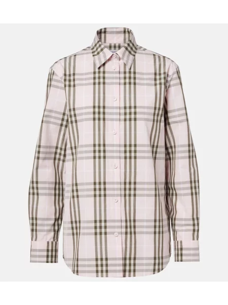 Cămașă Burberry în carouri din poplin roz