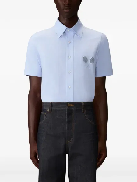 Cămașă Thom Browne cu broderie scurtă albastru