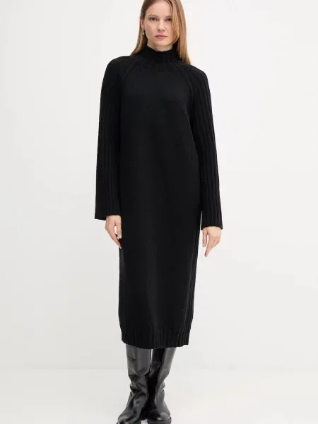 Barbour sukienka z wełną VERA midi prosta czarny