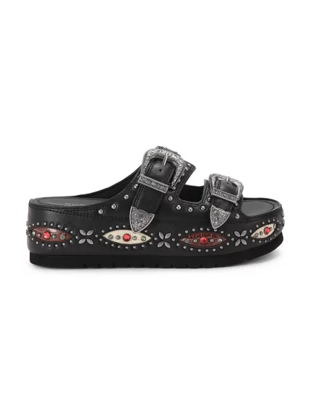 Kurt Geiger De piele șlapi Western Buckle negru