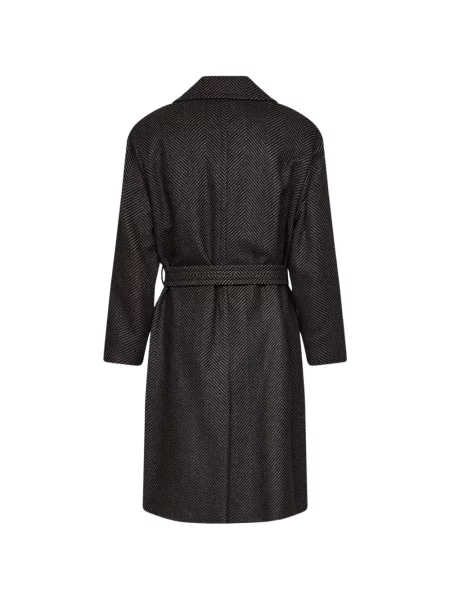 Cu centură palton Hevo cu model herringbone negru