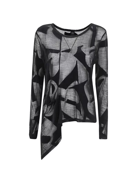 Top Y's cu imagine cu imprimeu abstract asimetric negru