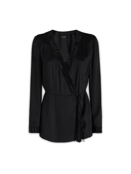 Satynowa bluzka Giorgio Armani z kryształkami czarna