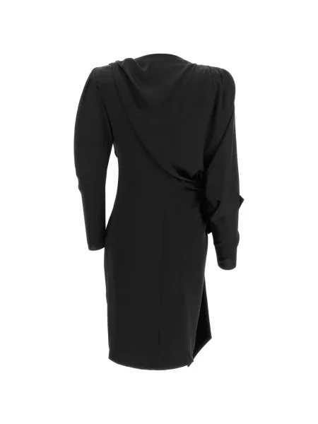 Rochie midi Balmain cu funde de catifea drapată negru