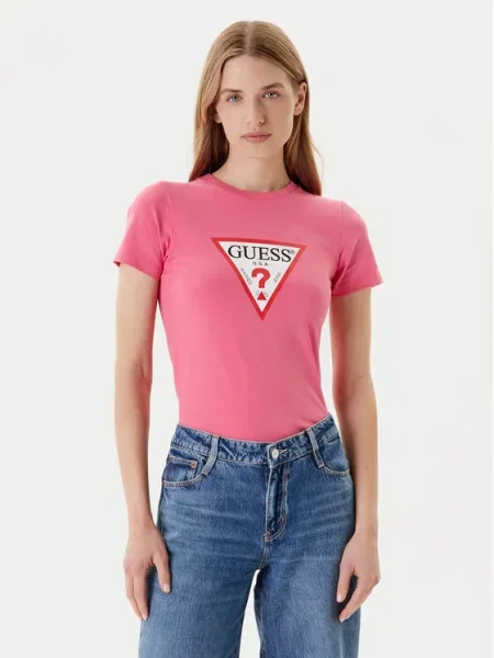 Къс тениска Guess Jeans розово