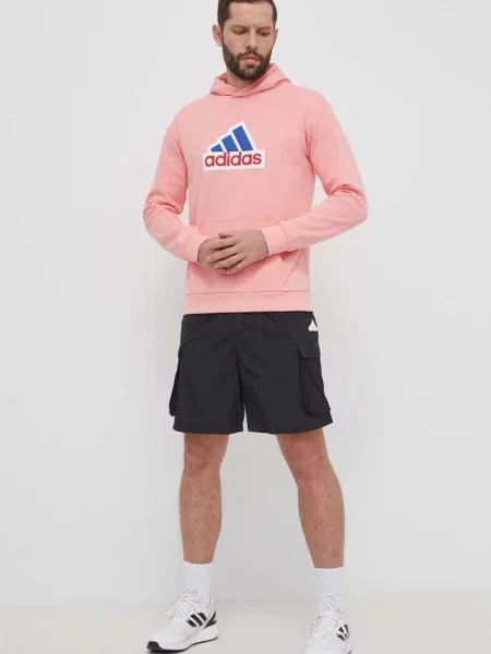 Adidas bluza z kapturem z aplikacją różowy