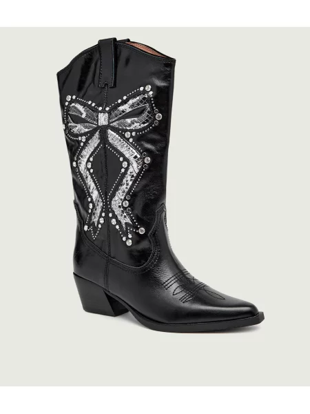 Kurt Geiger De piele cizme cowboy Rodeo Bow negru