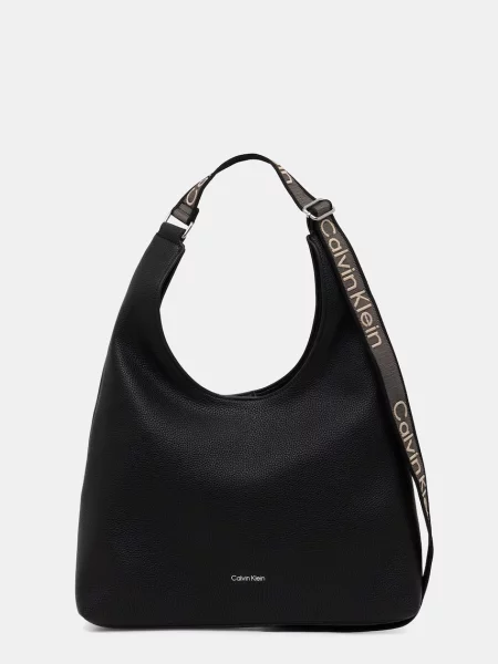 Geantă Calvin Klein din piele cu bretele negru