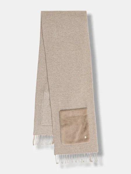 Шал с вълна BOSS с изчистен дизайн кафяво