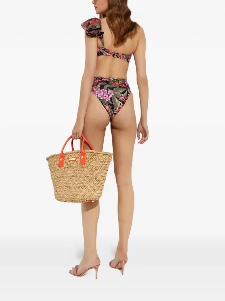 Top Beach Riot cu model floral cu volane verde