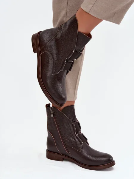 Usnjene čevlji do gležnjev Zazoo brez pet črna