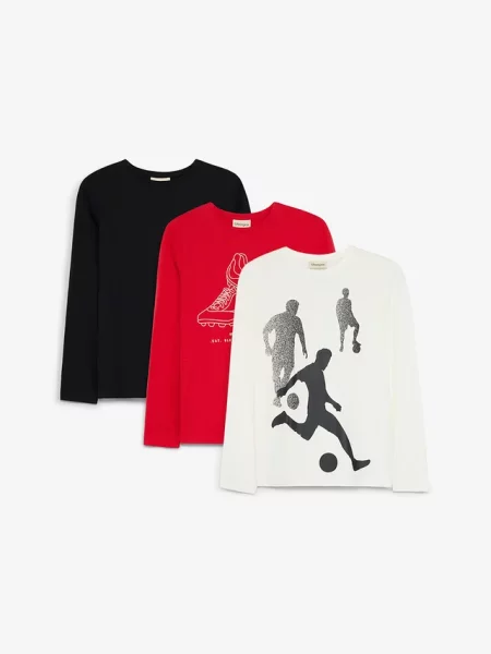 T-shirt z czystej bawełny organicznej z długim rękawem 3 szt. czerwona