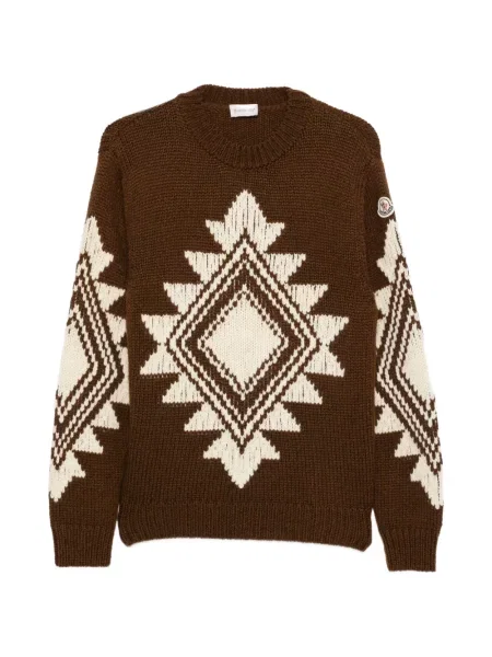 Pulover Moncler de lână cu imprimeu geometric maro