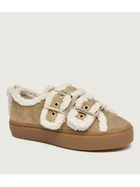 INUIKII Sneakers Low | shearling | piele întoarsă bej