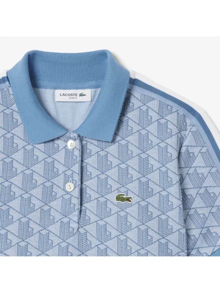 Lacoste Dopasowana Sukienka Polo Z Żakardowym Monogramem niebieska