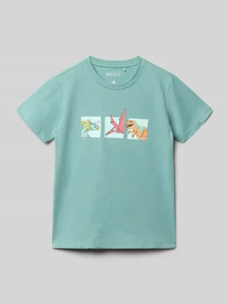 Męski t-shirt w kroju regular fit z nadrukiem z motywem na całej powierzchni Blue Seven