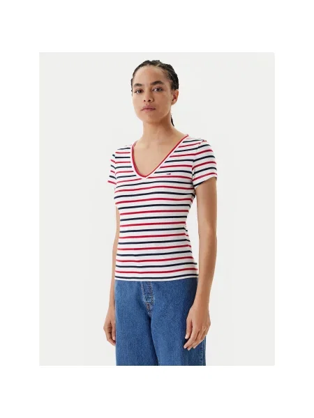Tommy Jeans kratka majica iz bombaža z elastanom bela
