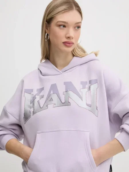 Суичър с качулка Karl Kani с качулка с принт виолетово